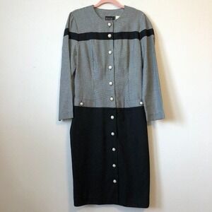 MHM‎ Melissa Harper Vintage Houndstooth Colorblock Button Front Dress Sz 10
